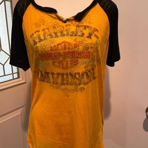 Harley-Davidson Yellow and Black Short Sleeve Tee